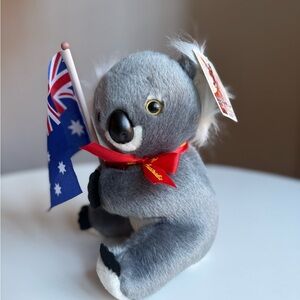 Gray Koala NWT Plush with Red Bow & Flag Top High quality Lifelike Realistic 9”